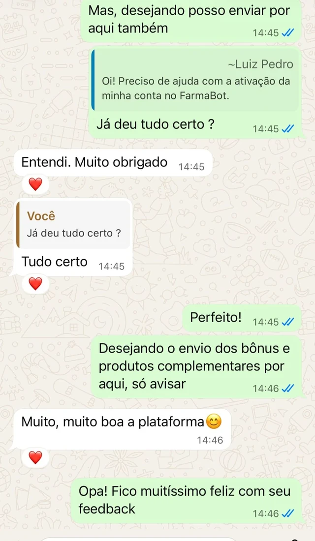 Conversa de WhatsApp com cliente: “Tudo certo. Muito, muito boa a plataforma”